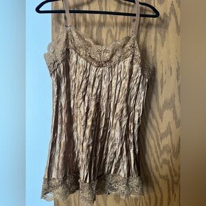 Ashley Stewart Satin Camisole in Gold. Crinkled Lace Y2K Tank Size Xl 14-16.